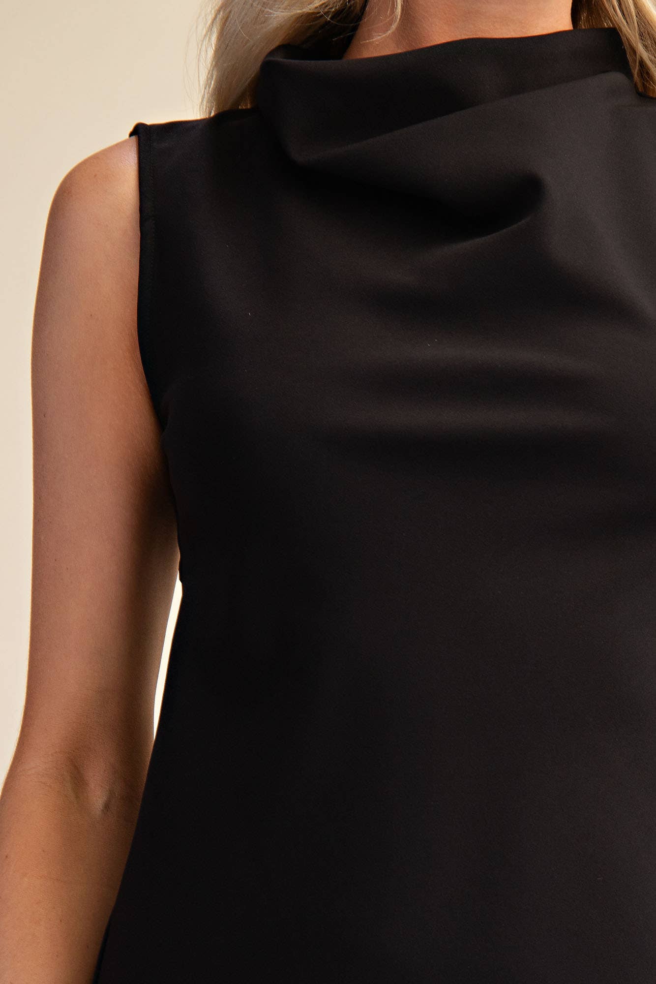 Cowl Neck Draped Sleeveless Dress