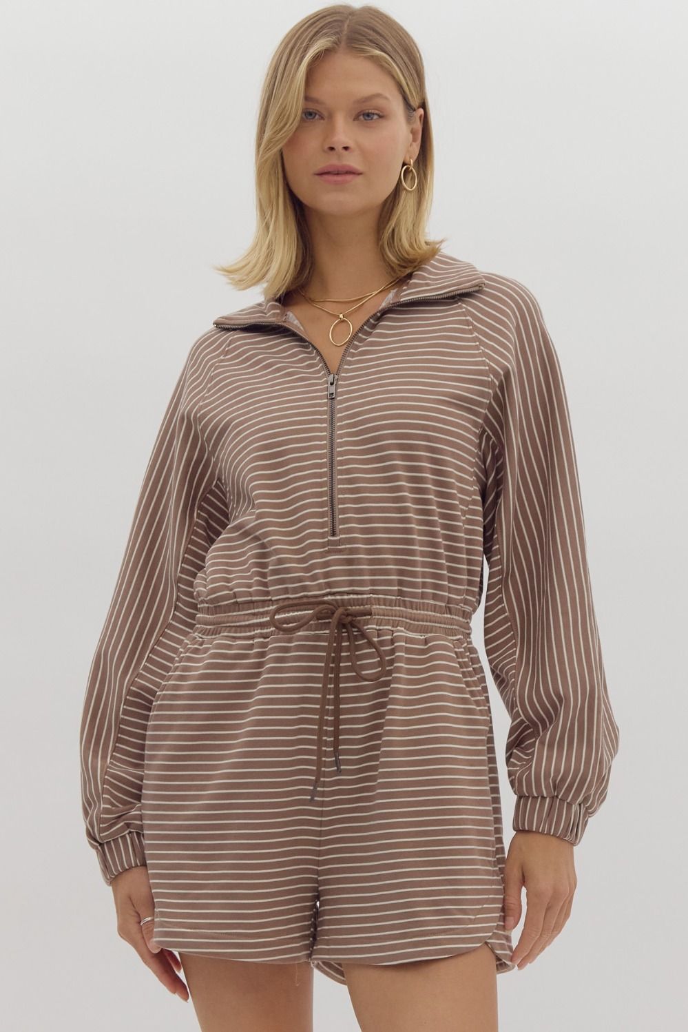 Striped Quarter Zip Romper
