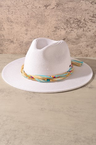 Panama Multi Colored Bead Band Straw Hat