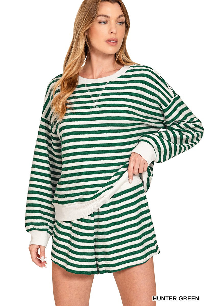 Striped Pullover & Shorts Set