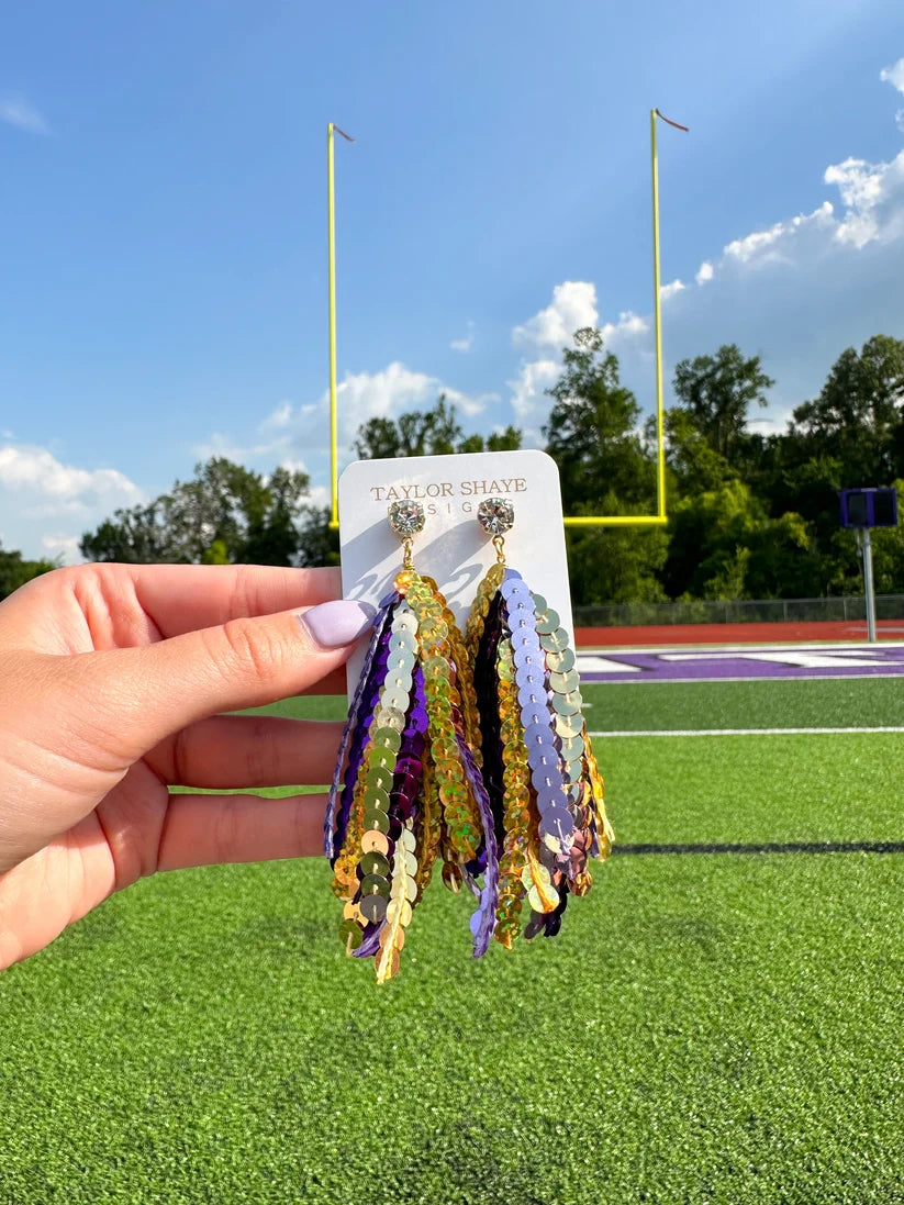 Purple & Gold Sequin Tassel Earrings