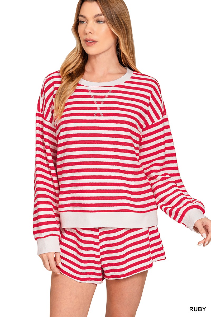 Striped Pullover & Shorts Set
