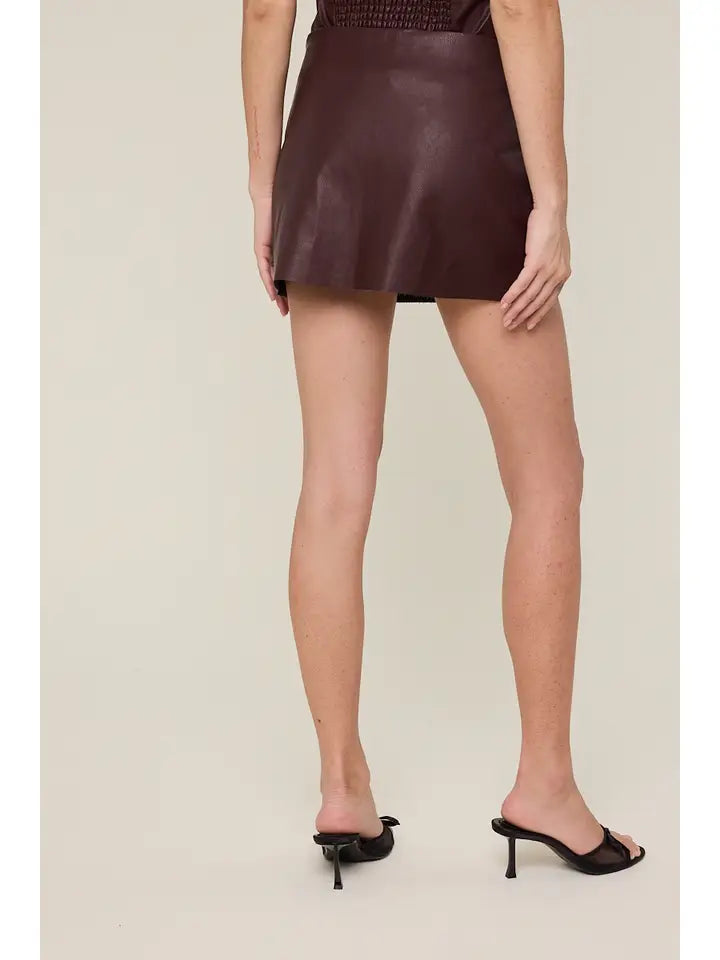Raw Hem Faux Leather Skort
