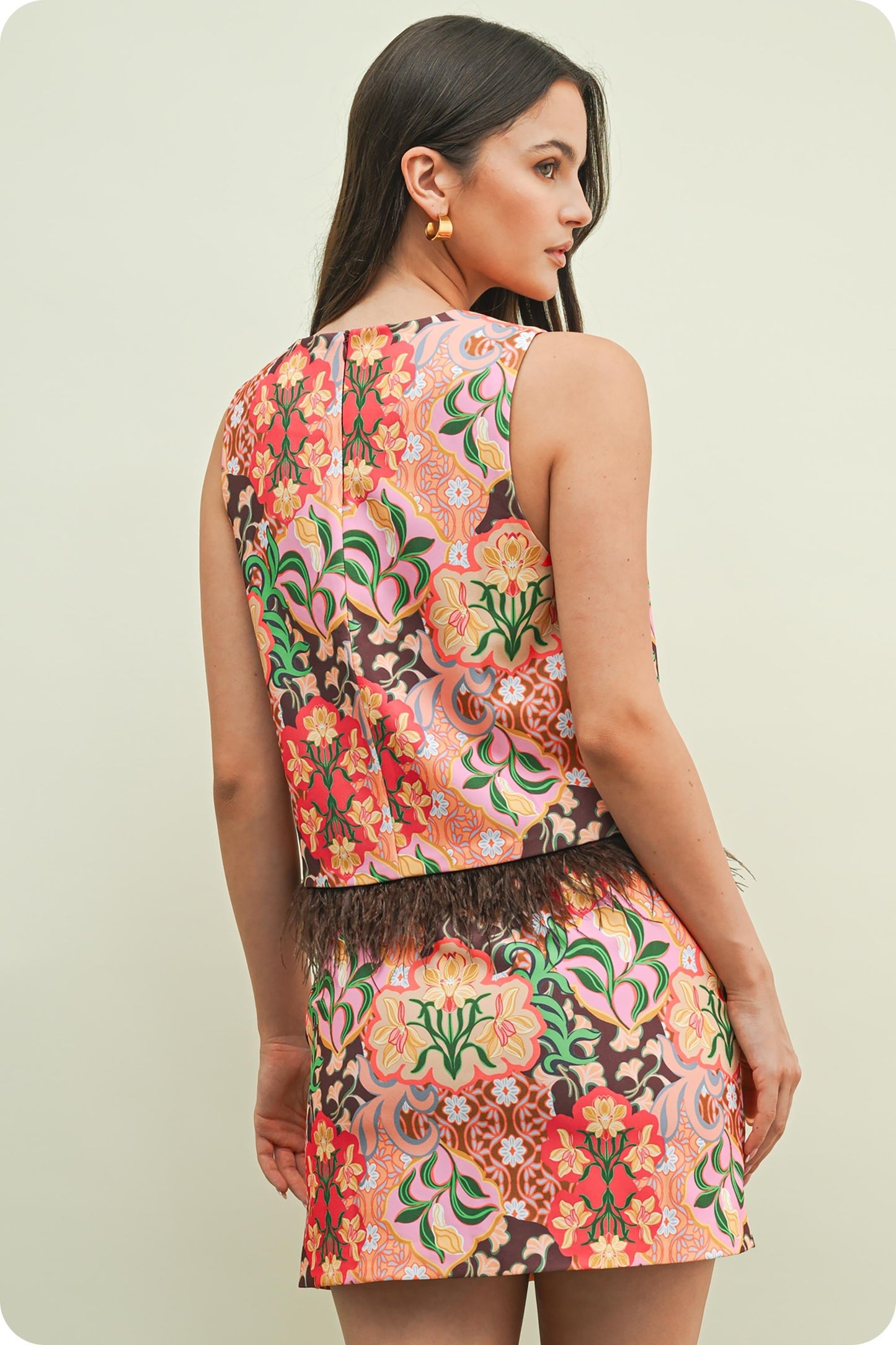 Garden Party Feather Trim Top