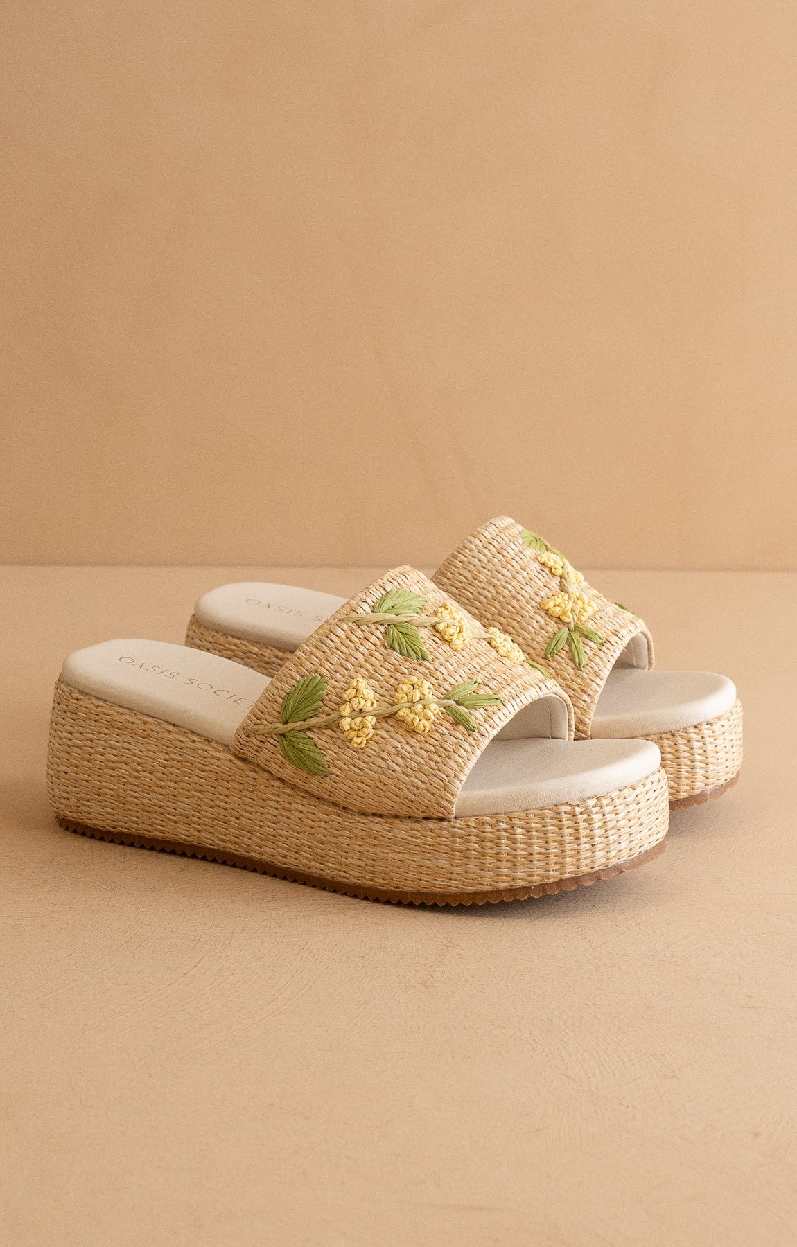 Taniya Floral Embroidered Raffia Platform Slide