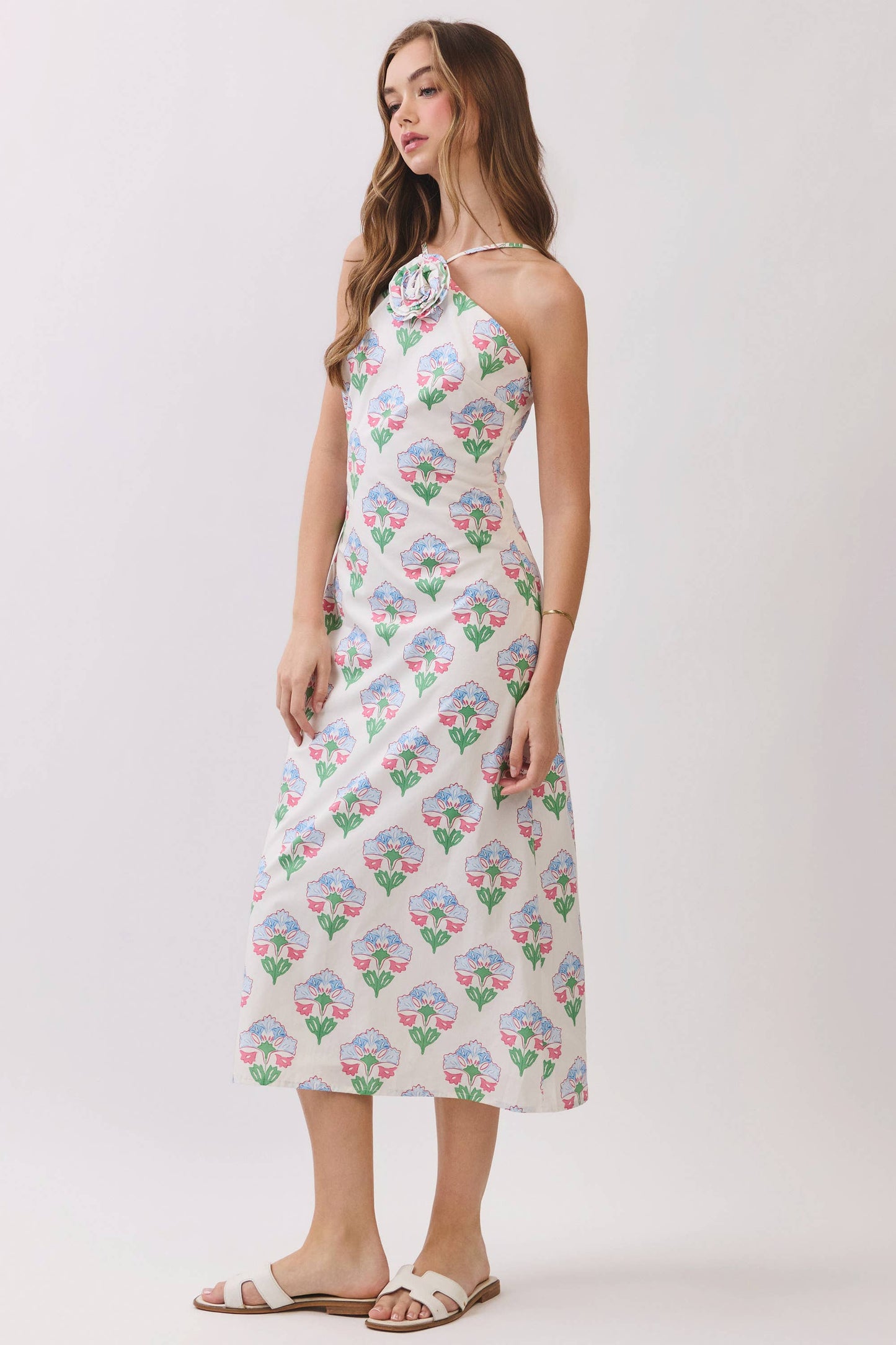Rosette Halter Midi Dress