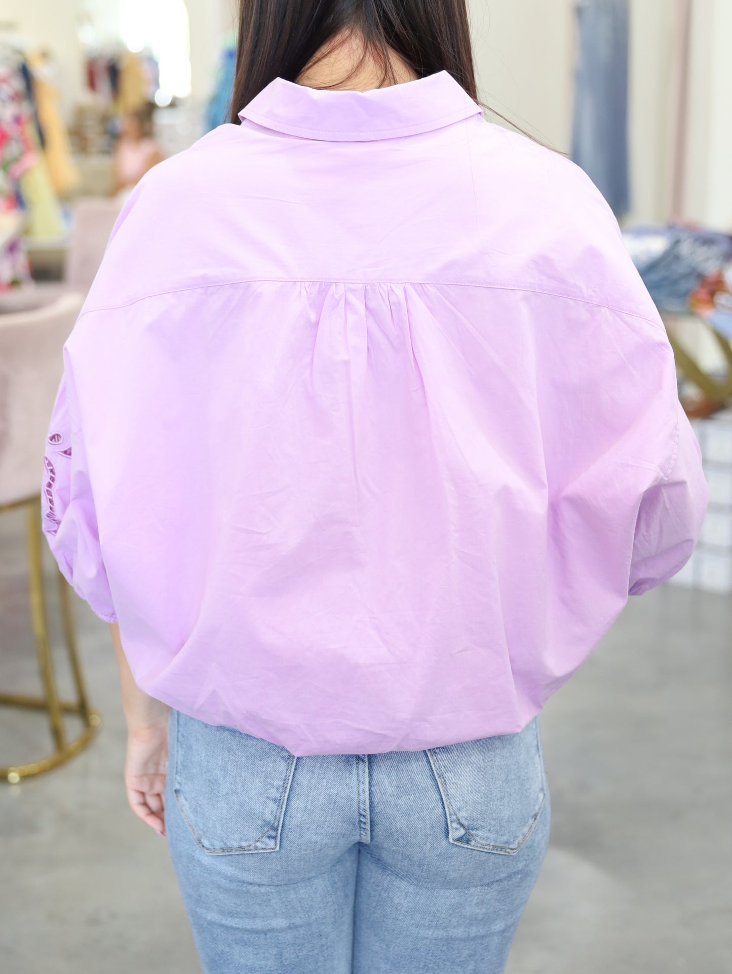 Milani Embroidered Cut Out Bubble Sleeve Blouse