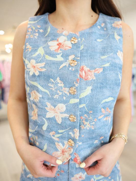 Floral Chambray Sleeveless Vest