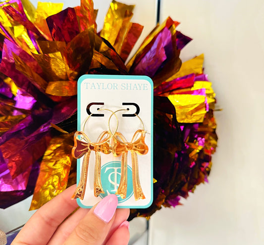 Gold Bow Acrylic Hoop Earrings