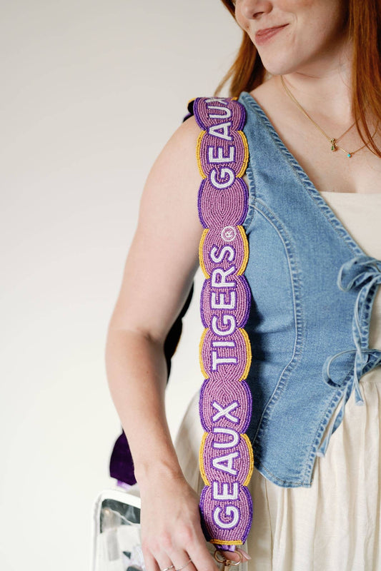 LSU Fully Beaded Scalloped Purse Strap