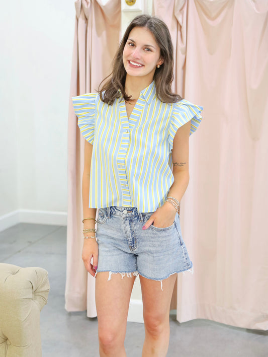 Giana Flutter Sleeve Striped Button Down Top