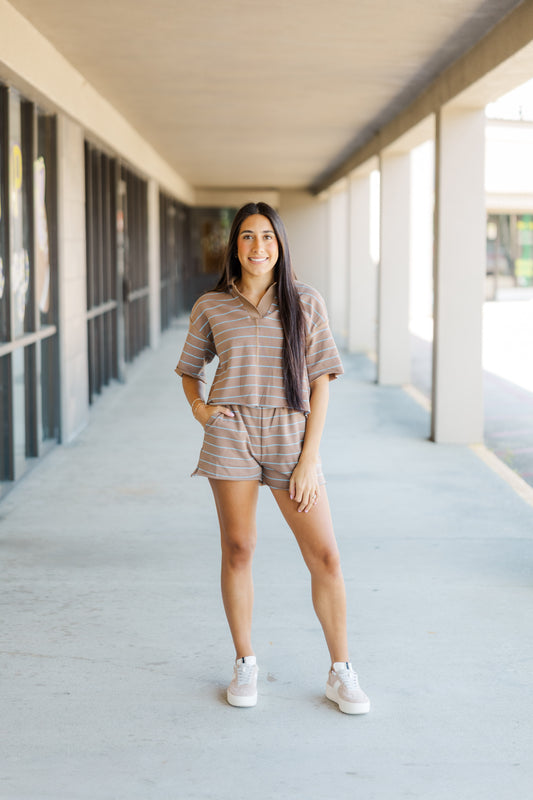 Striped Knit Shirt & Short Set