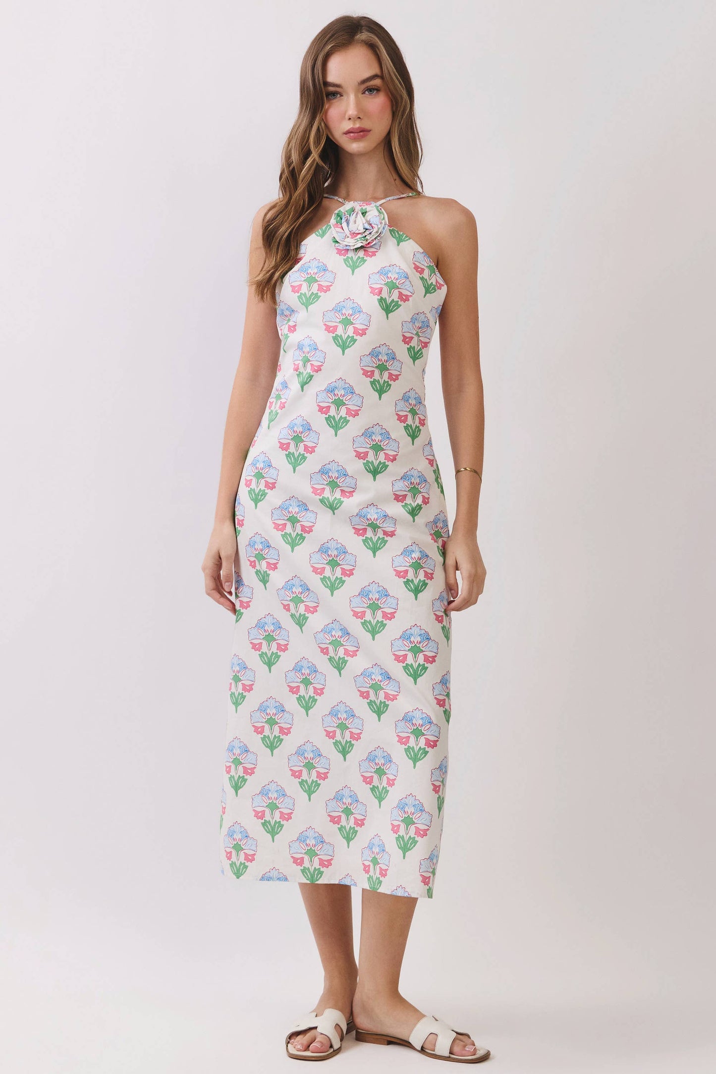 Rosette Halter Midi Dress