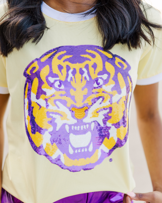 Sequin Tiger Face Yellow Tee
