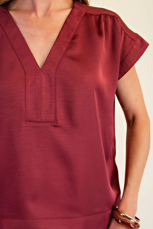 V Neck Placket Shirring Top