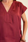 V Neck Placket Shirring Top