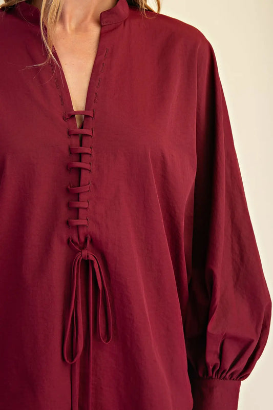 Front Lace Up Long Sleeve Top