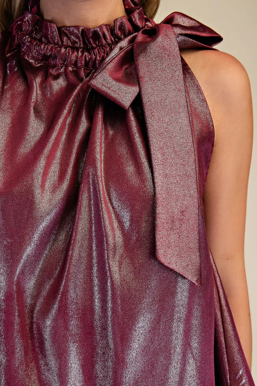 Ruffle Neck Tie Sleeveless Top