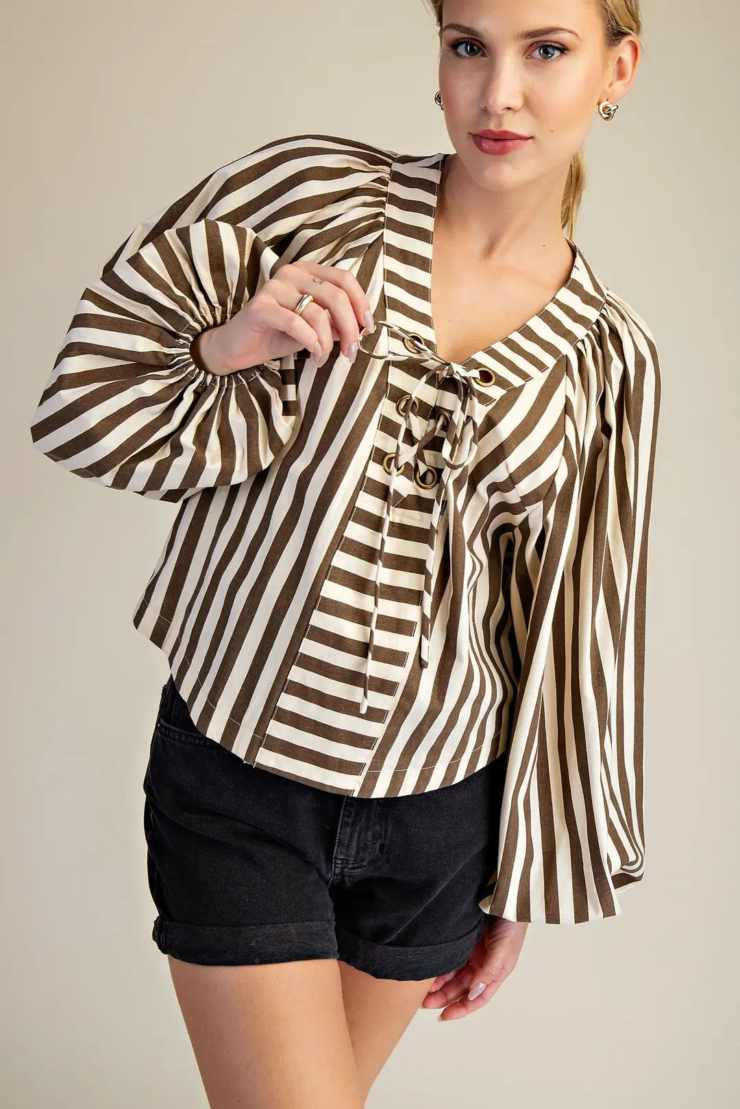 Dolman Lace-Up Blouse