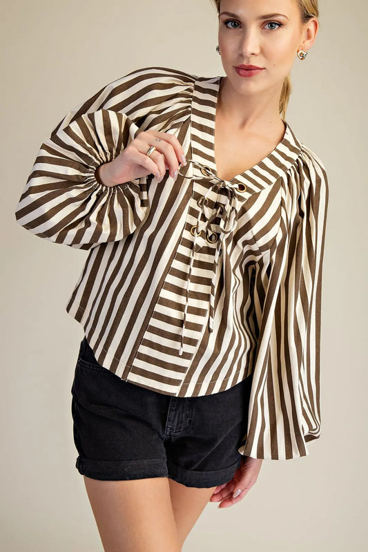 Dolman Lace-Up Blouse