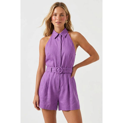 Belted Linen Halter Romper