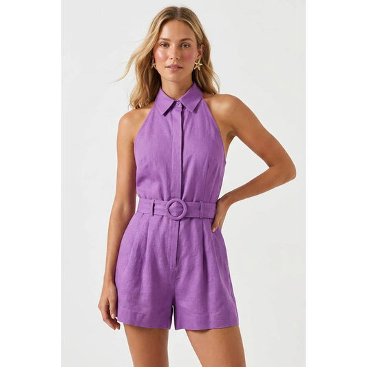 Belted Linen Halter Romper