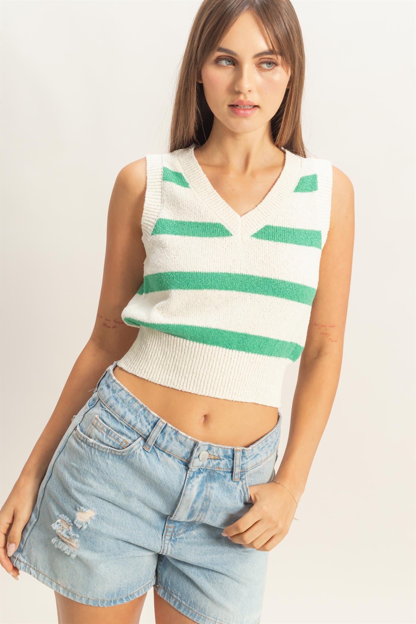 Striped Sleeveless V-Neck top