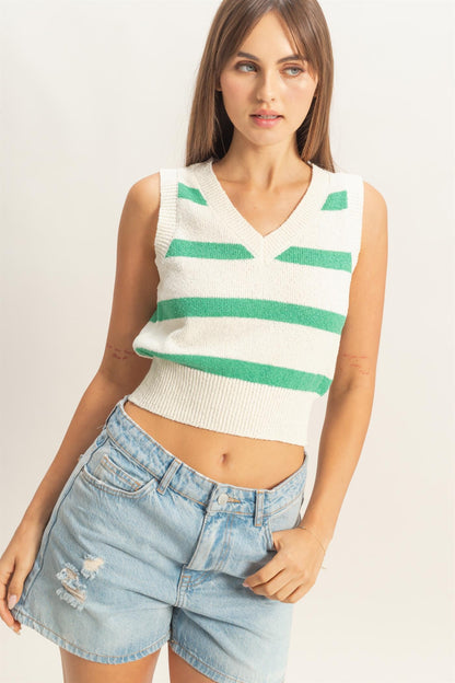 Striped Sleeveless V-Neck top