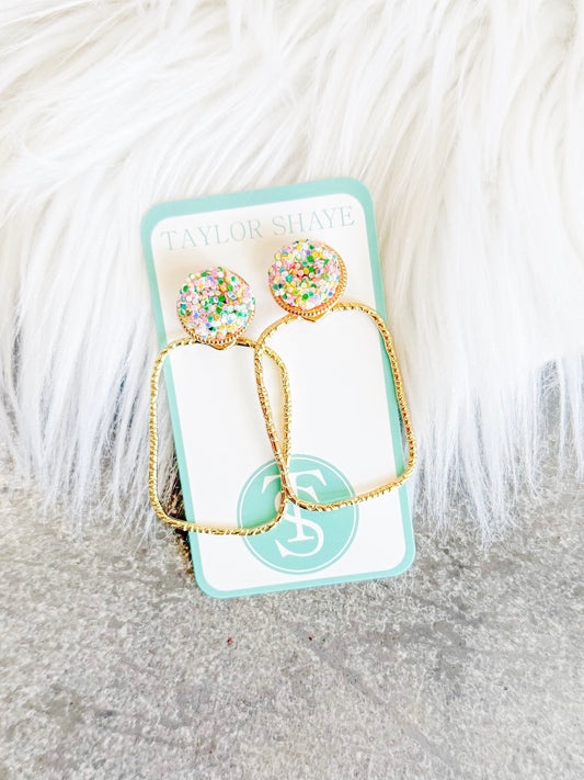 Glitter Top Rectangle Hoops