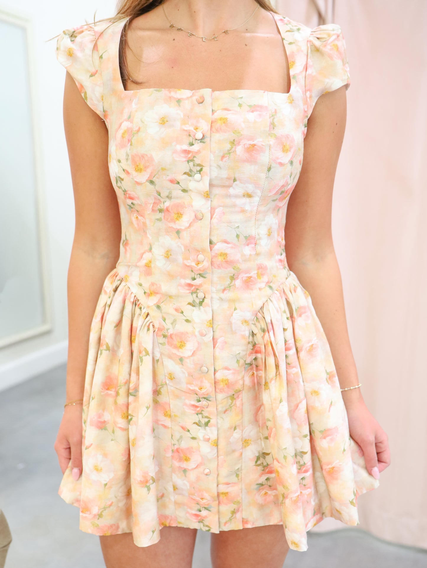 Rosalyn Floral Cap Sleeve Mini Dress