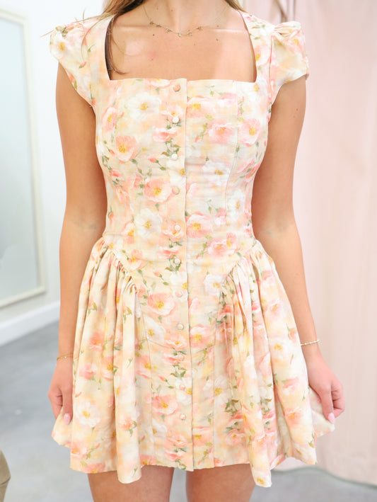 Rosalyn Floral Cap Sleeve Mini Dress
