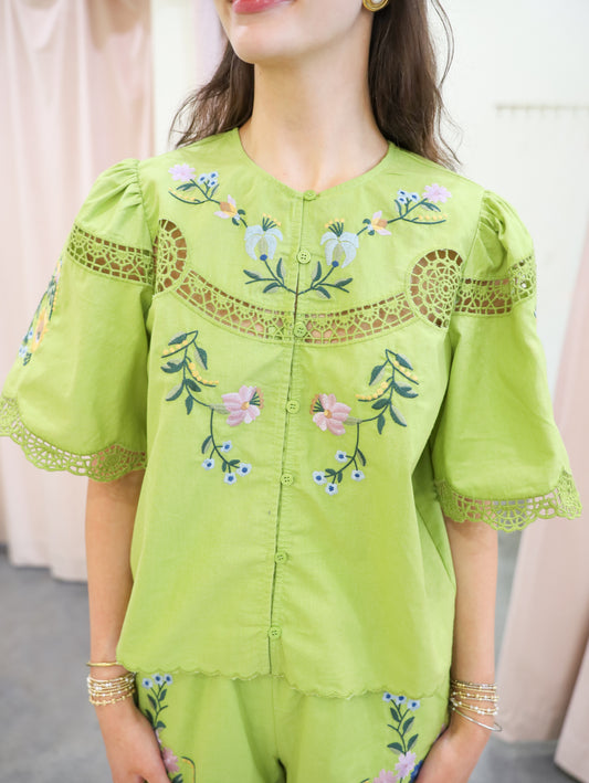 Lia Embroidered Scallop Hem Top & Short Set