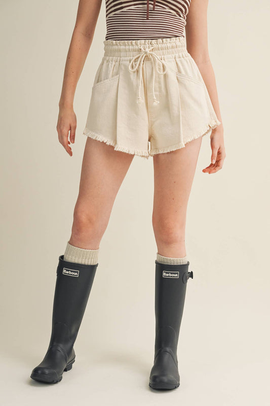 Frayed Hem Paperbag Shorts