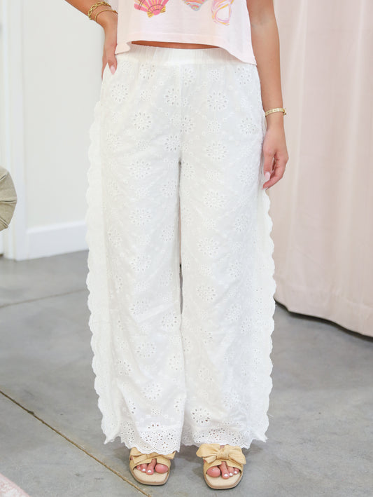 Eyelet Wide Leg Pants