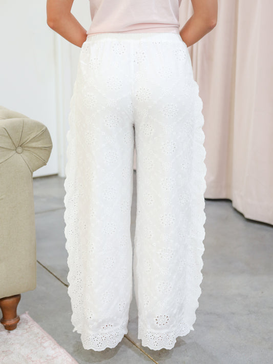 Eyelet Wide Leg Pants