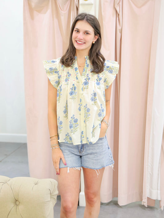 Alexa Floral Flutter Sleeve Top