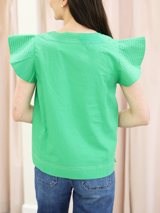 Stitch Detail Flutter Sleeve Top