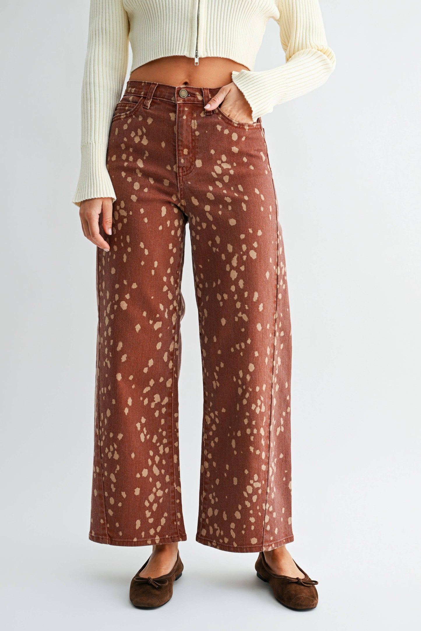 Deer Print Barrel Jeans