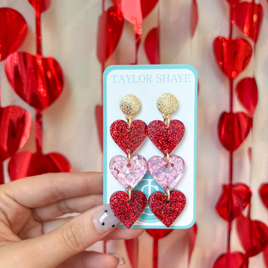 Burning Love Triple Heart Earrings