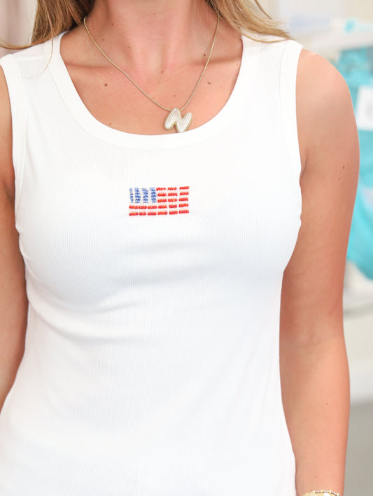 Taylor Embroidered Flag Ribbed Tank