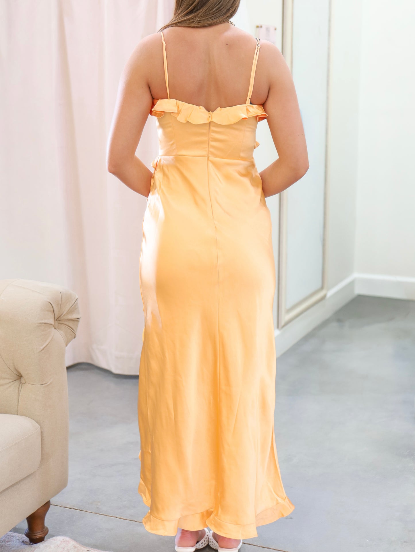 Satin Ruffle Maxi