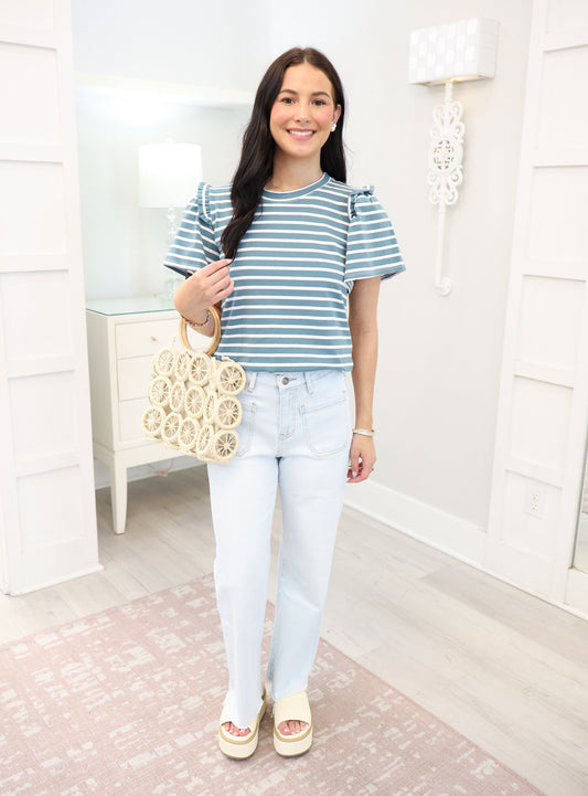 Striped Top with Ruffled Sleeves