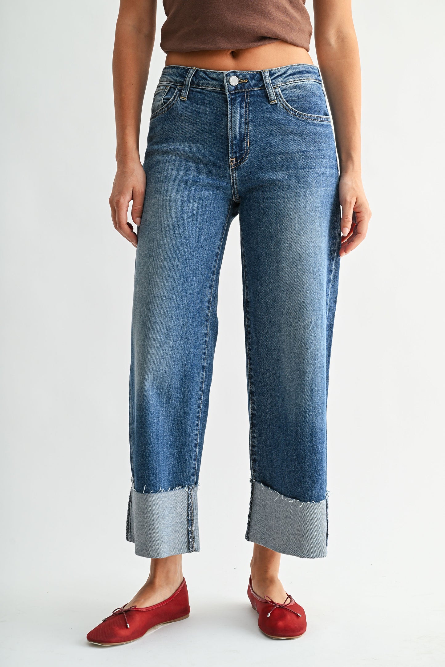 Scissor Cut Cuffed Wide Leg Denim