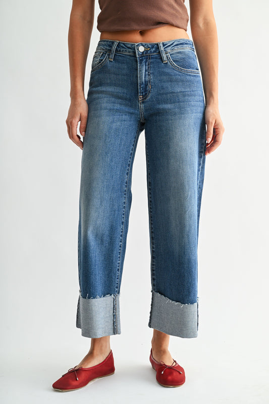 Scissor Cut Cuffed Wide Leg Denim