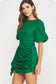 Ruched Short Puff Sleeve Voile Mini Dress