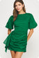 Ruched Short Puff Sleeve Voile Mini Dress