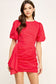 Ruched Short Puff Sleeve Voile Mini Dress