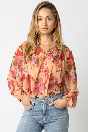 Floral Sheer Button Up Top