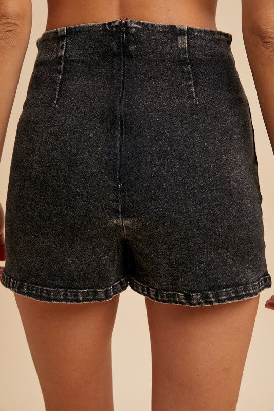 Stretch Denim Side Slit Skort