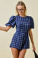Plaid Puff Sleeve Romper